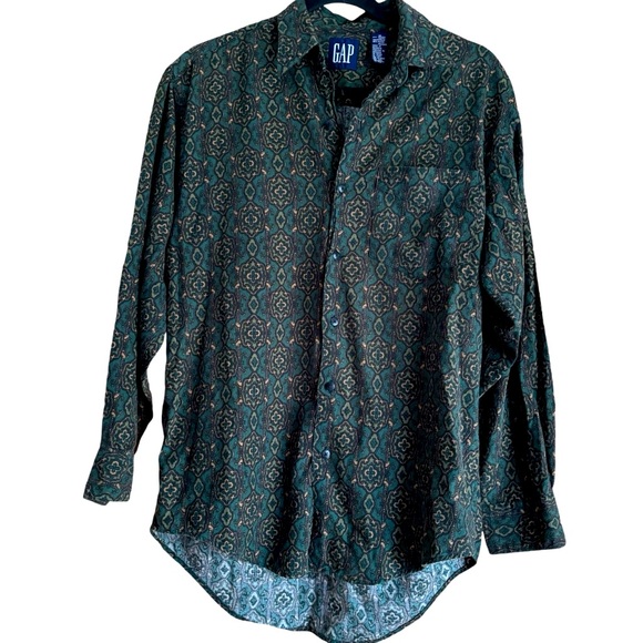GAP Vintage Women’s Long Sleeve Button Down.‎ Dark Green & Brown Size Medium - Picture 1 of 4